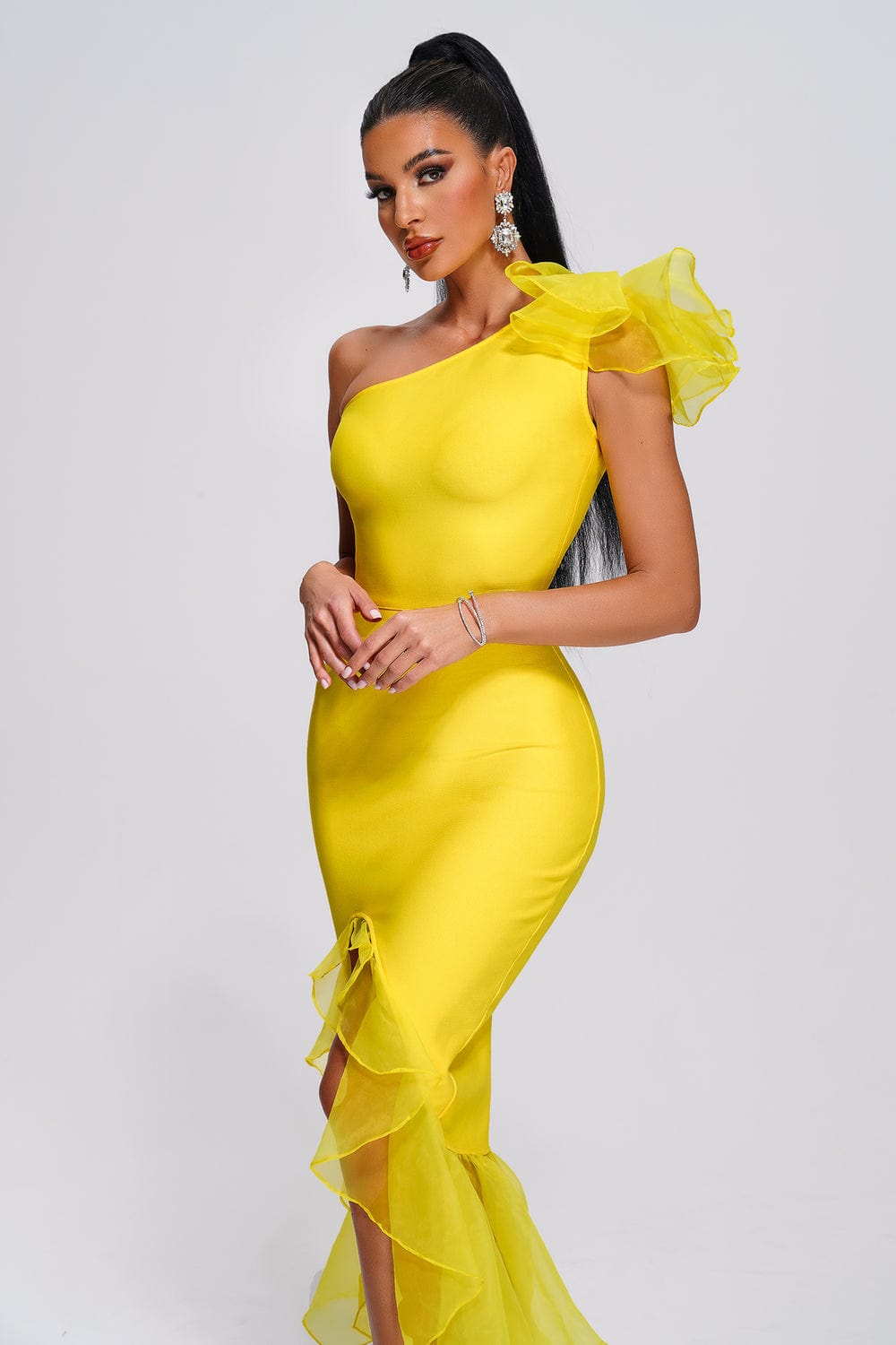 Eunice midi dress in yellow, Side