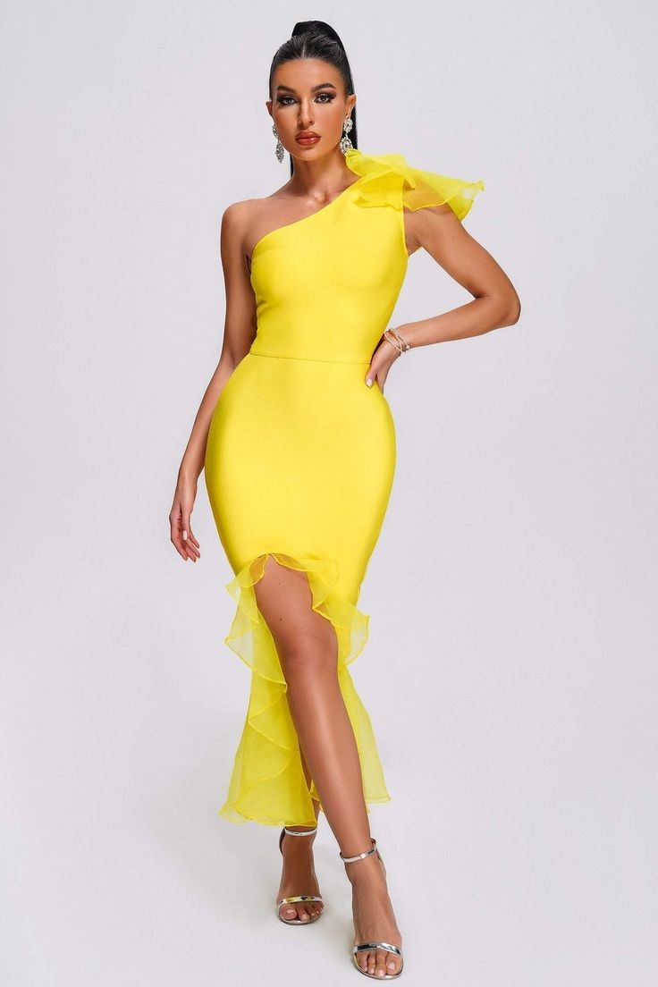 Eunice midi dress in yellow, Front side