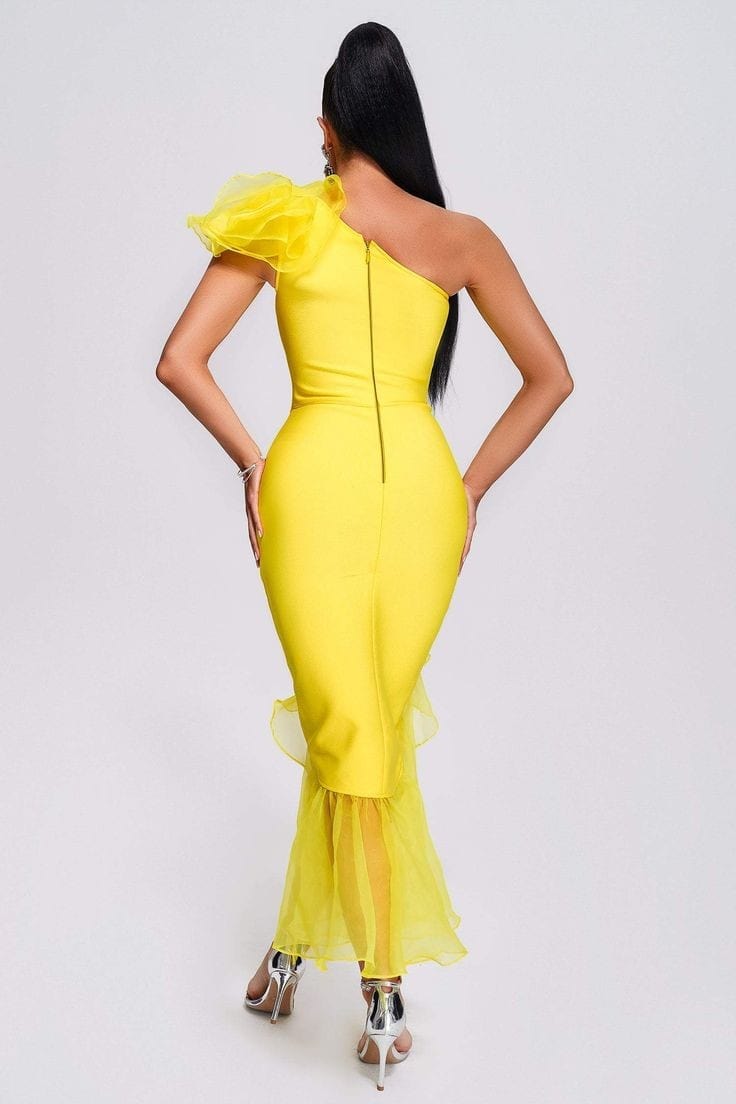 Eunice midi dress in yellow, Back side