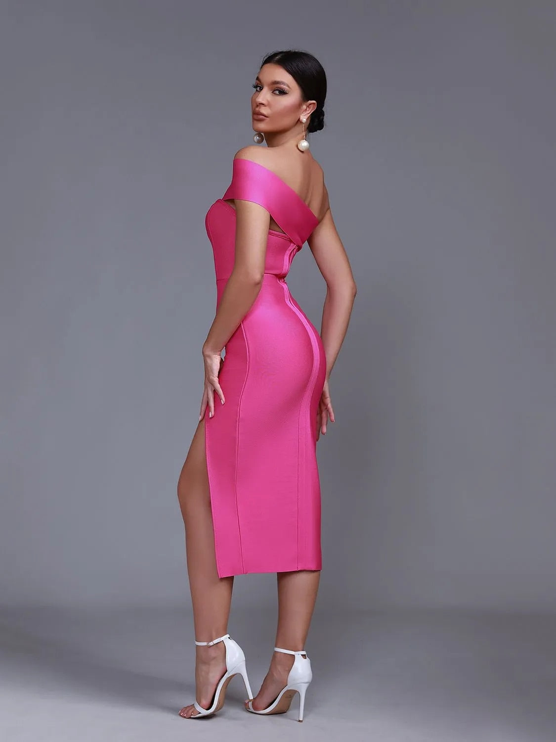 Shenna midi dress in pink, Sides