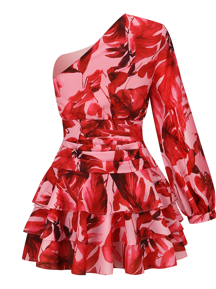 Aelita floral dress in red, Back close-up