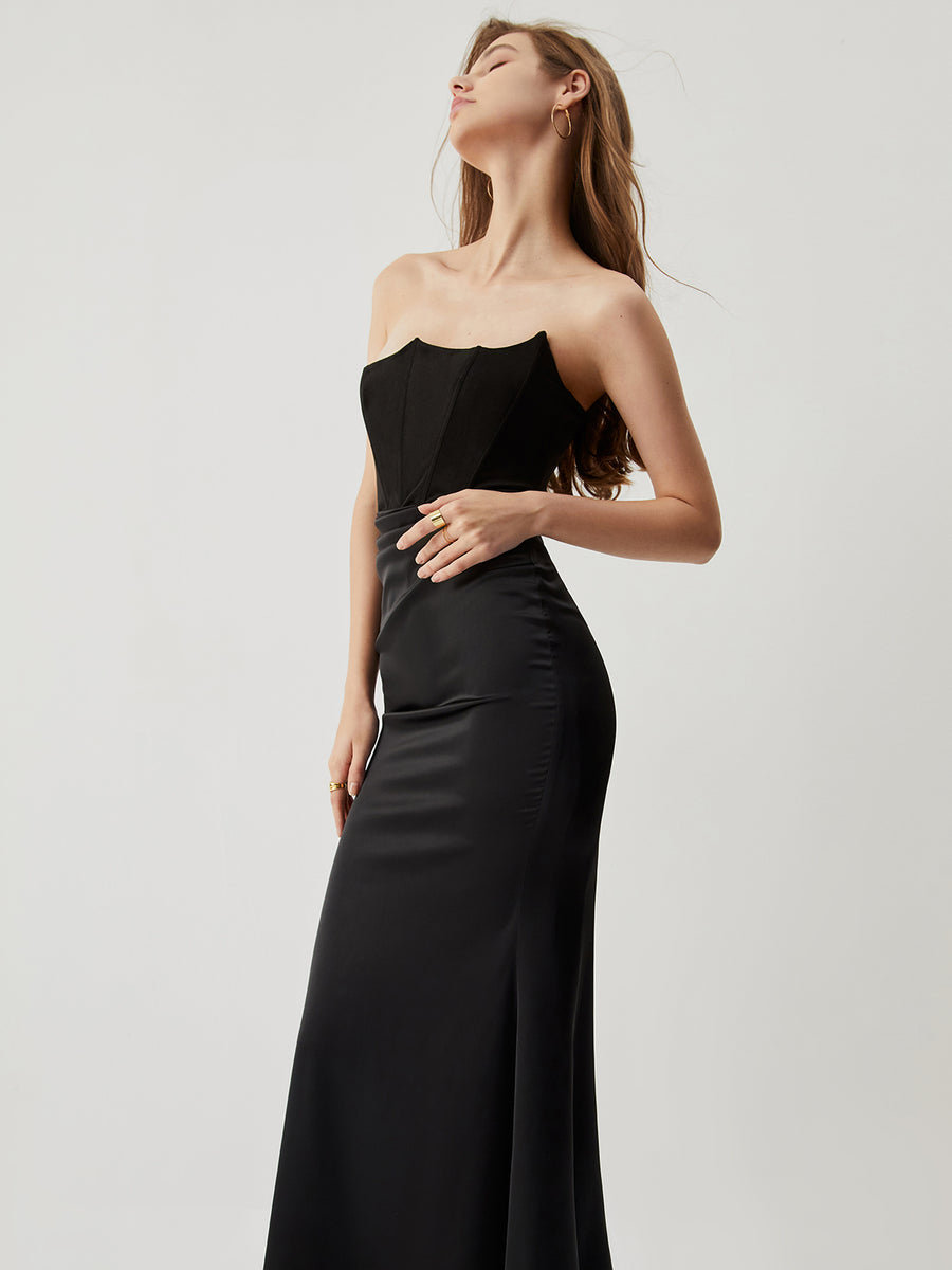 GISELLE BLACK STRAPLESS CORSET DRESS