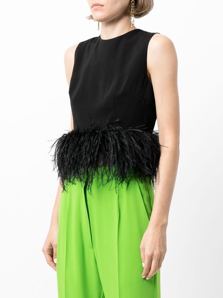 CROPPED TOP WITH FEATHERS IN BLACK - FANCY NICHE